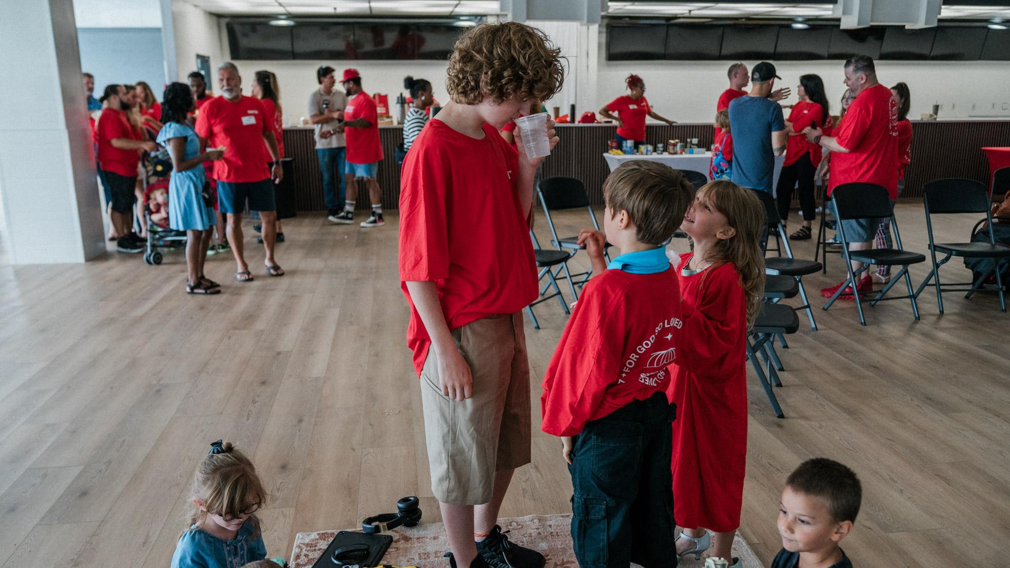 Volunteer team sharing joy while serving